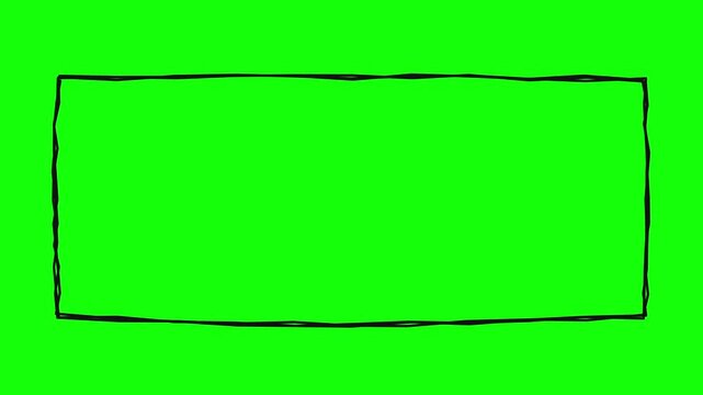Hand Drawn Black Rectangle Frame Border Wobbly Sketch Green Screen Chroma Key