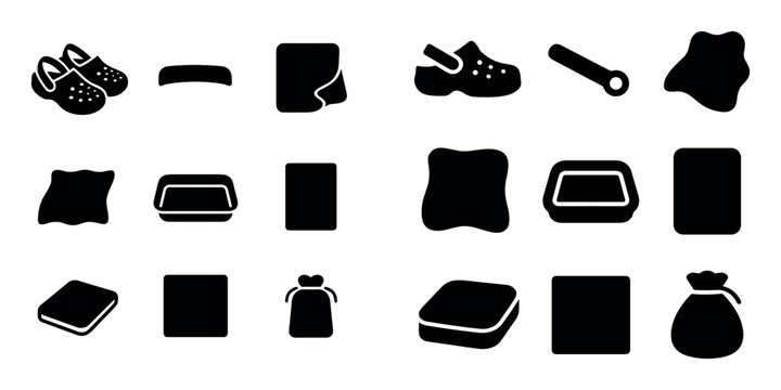 Office and stationery design icons with shoe, paper sheet and bag for mobile app design in solid style