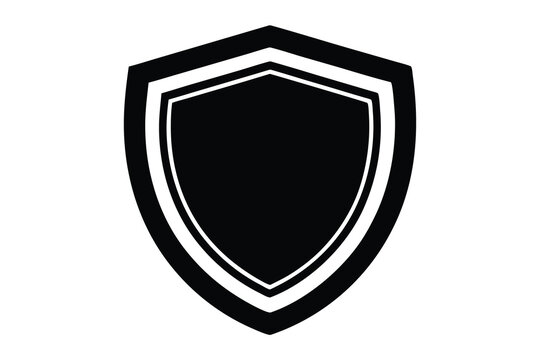 Shield icon with white outline on plain white background for security and protection concepts