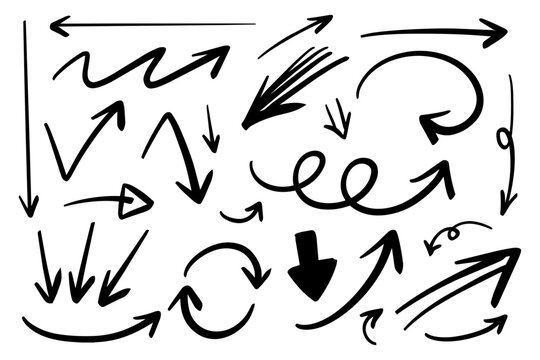 ベクターのペンの手書きの矢印セット 黒