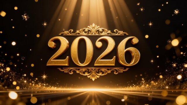 Golden 2026 year number with sparkles