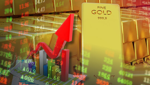 Global bullion markets are witnessing a powerful gold price spike. The shiny gold bars stacked against a backdrop of rising financial stock tickers capture the skyrocketing value of this safe-haven 