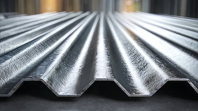 Corrugated galvanized steel roofing sheet constructed from steel coated with zinc to provide a protective layer against rust and corrosion.