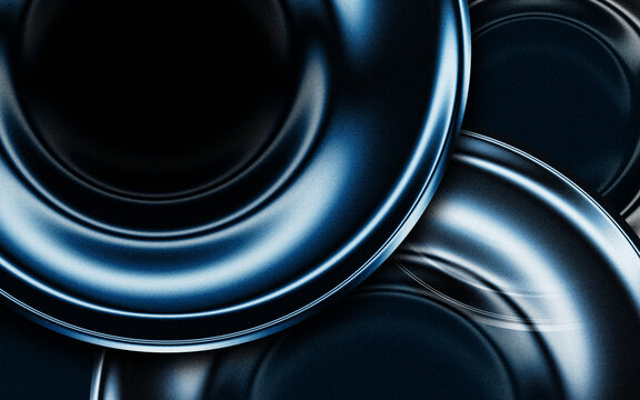 Abstract Blue Metallic Circular Shapes Background with Glossy 3D Chrome Texture

