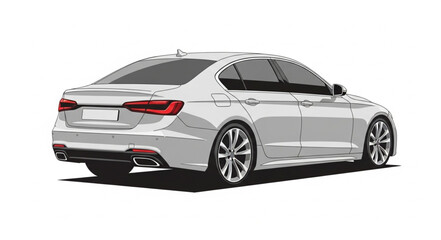 Obraz premium Modern White Sedan Car Rear View.