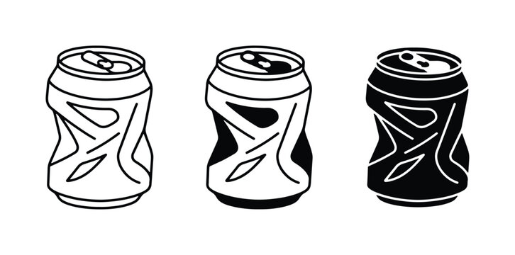 Crushed Soda Cans, Set of 3, Line Art and Silhouette Icons