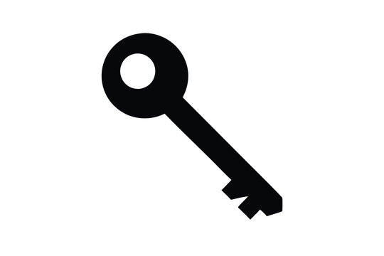 Simple black old fashioned skeleton key on white background for unlocking  symbol