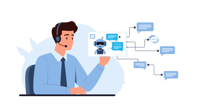 Customer Support Agent Interacting with AI Chatbot and Communication Flow