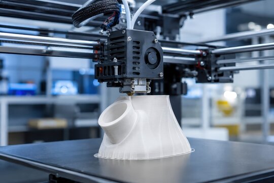Impression 3D industrielle en cours sur plateau de fabrication