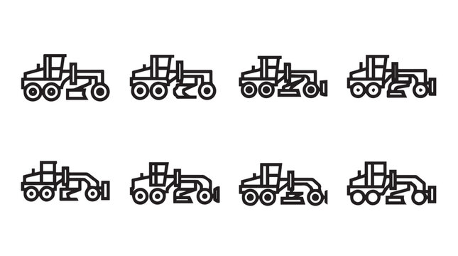 Multiple grader construction vehicle icons in a clean line art style