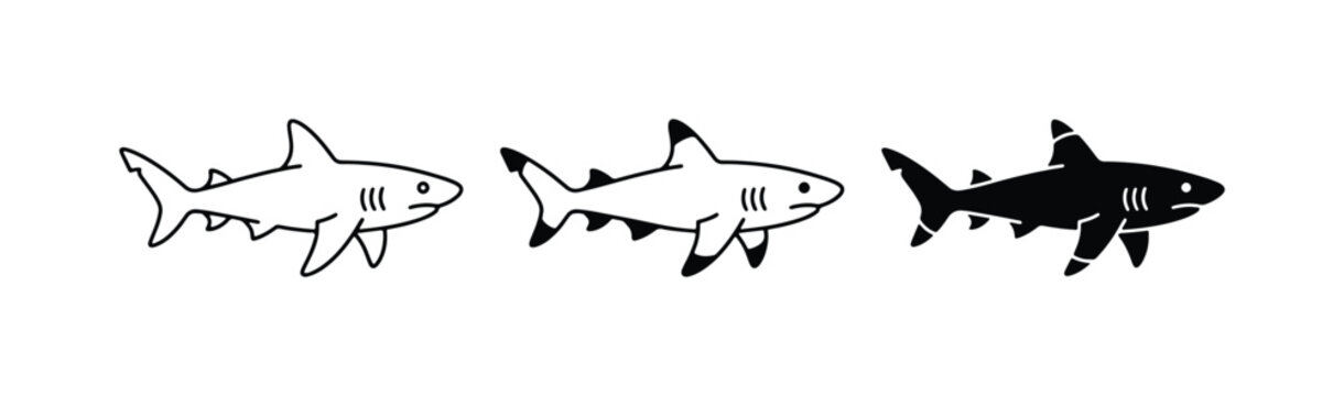 Shark Icons, Vector Set: Outline, Simple, Silhouette, Ocean Predator Graphics