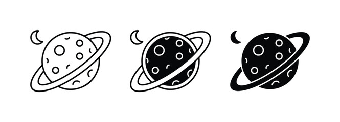 Planet Icons, Saturn Ringed Celestial Body Graphics, Space Exploration Vector Art © Badrul