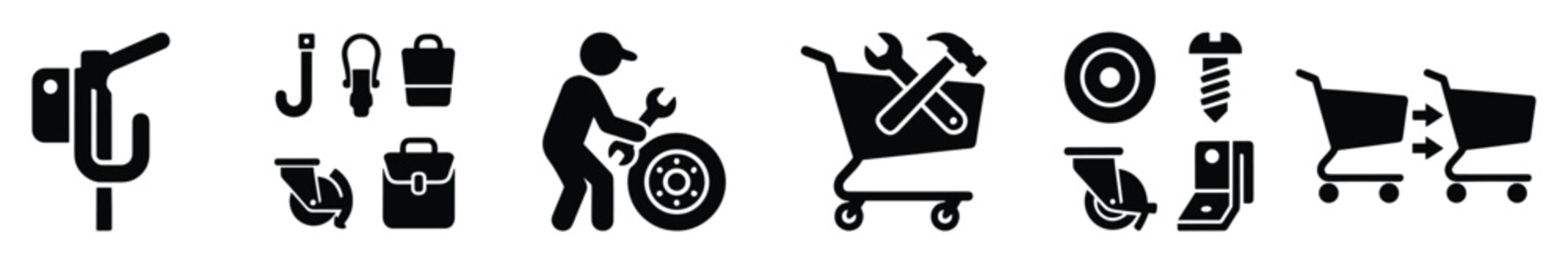 Mechanic tools and hardware icons for automotive repair and maintenance services advertising.