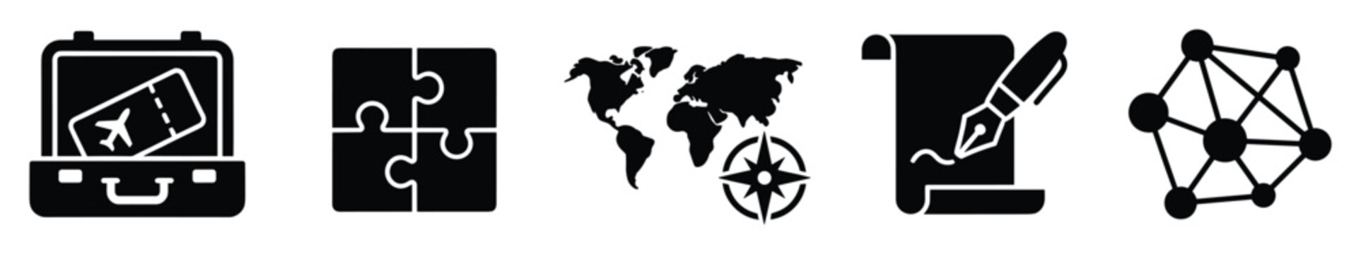 Universal icons for travel, problemsolving, global exploration, learning and network