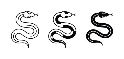Obraz premium Snake Icons Set: Outline, Patterned, and Silhouette Vector Graphics