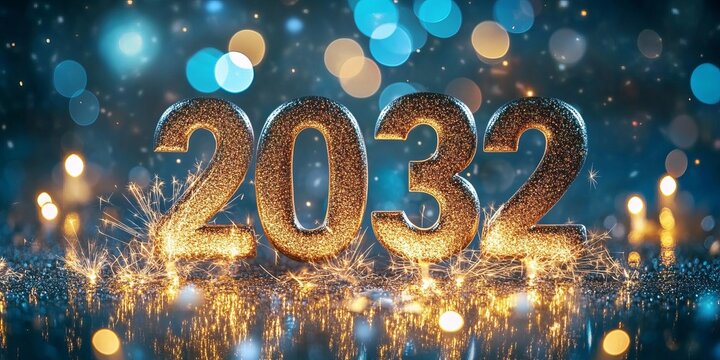 Sparkling Promise The Dazzling Numerals 2032 Lighting Up a Celebratory Golden Future Ahead.