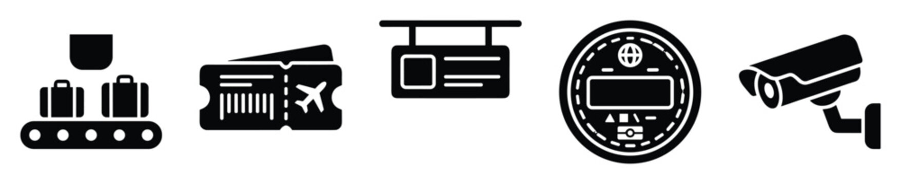 Airport travel security icons baggage tickets flight info camera use for modern applications