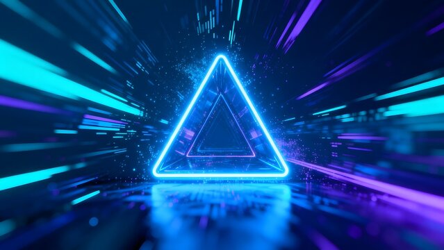 Neon triangle in futuristic space