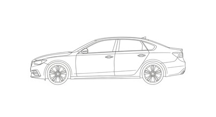 Fototapeta premium Outline drawing of a modern sedan car side view.