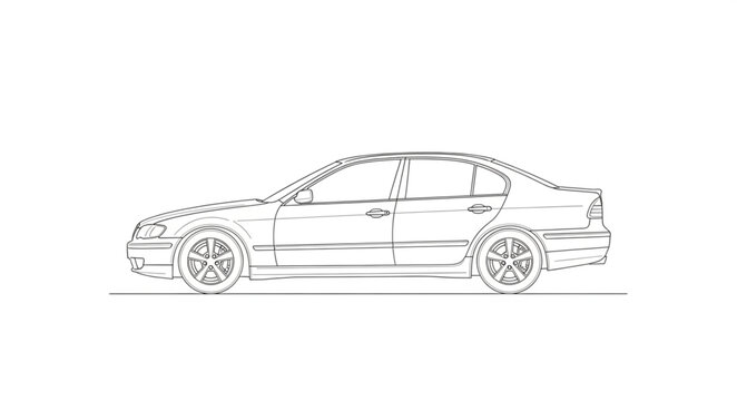Outline drawing of a modern sedan car side profile.