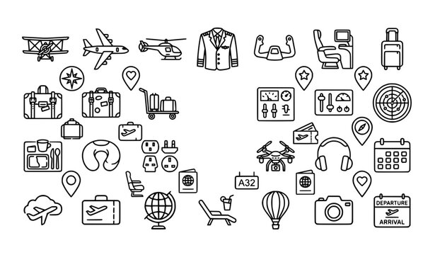 Travel and Vacation Outline Icon Set