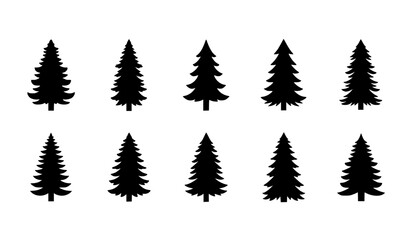 Fototapeta premium Pine Tree Silhouette Collection Isolated on White Background