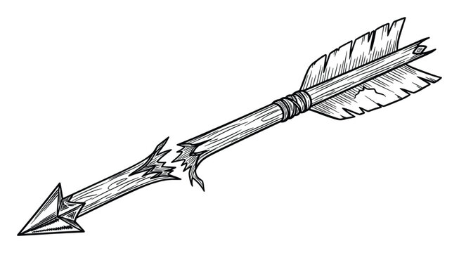 Broken arrow shaft with fletching and arrowhead depicts a concept of failure or weakness for symbolic design projects