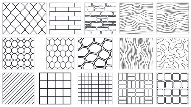 Seamless geometric pattern set vector black white texture background tile repeat surface design collection bundle
