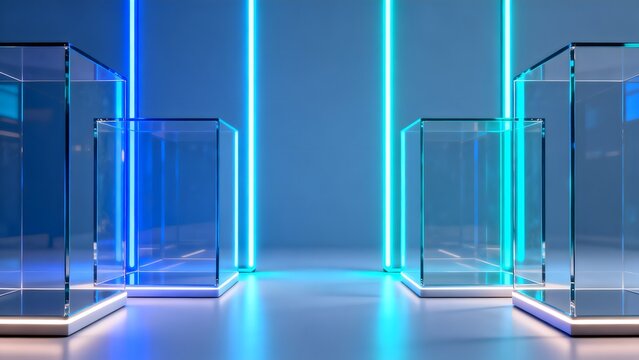 Glass display cases with neon lights