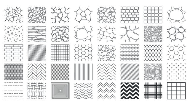 Seamless hatch texture pattern set vector black white line architecture fill material design collection bundle
