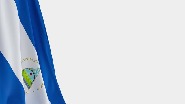 Nicaragua Flag on Left Side, Waving National Symbol with Copy Space