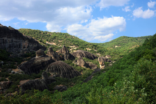 Rock formations at Meteora. A breathtaking UNESCO World Heritage site in Thessaly, Greece,