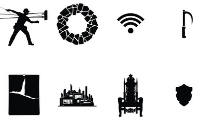 Obraz premium Black silhouette icons set in modern minimalistic style with geometric shapes for web design
