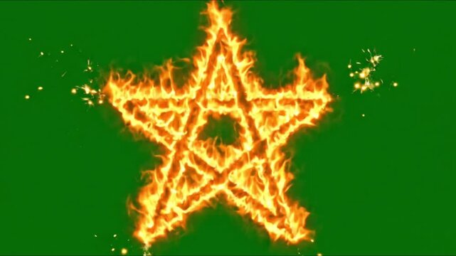 Five Point Fire Star Pentagon Shape Rotating Animation
CGI VFX Element Green Screen Chroma Key 4K