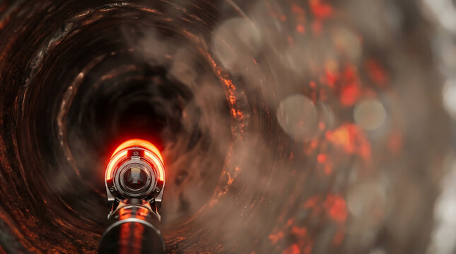 Plunging down a dark geothermal heat pipe with a glowing thermal sensor leading the way