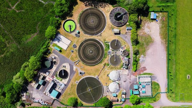 Aerial satellite view of a water treatment facility near Poole in Dorset UK