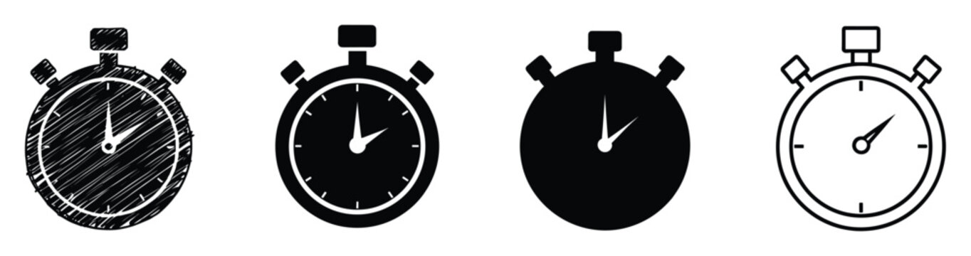 Stopwatch icons for time measurement representing deadlines speed and various interface applications