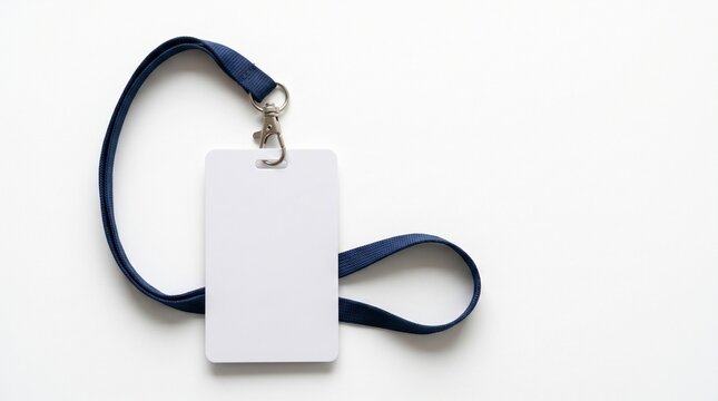 Blank School Identification Card Mockup with Blue Lanyard on White Background, Ready for Custom Design