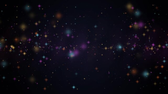 Colorful Glowing Particle Bokeh Floating Light Dust Dark Abstract Background