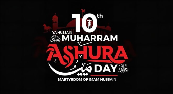 10th muharram ashura day commemoration graphic with calligraphy and red black theme