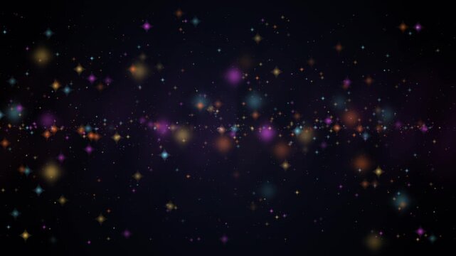 Colorful Glowing Particle Sparkle Bokeh Floating Dark Abstract Background