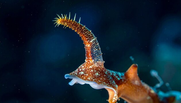 Coral polyp feeding with extended tentacles in underwater darkness
