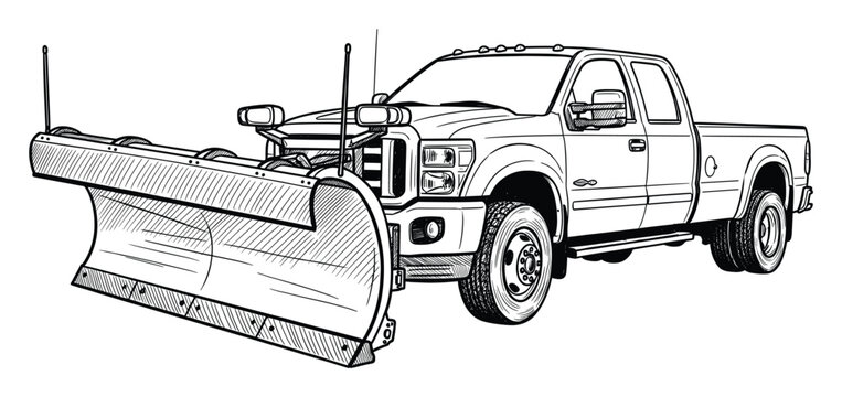 Commercial pickup truck with snowplow ready for winter service and snow removal applications
