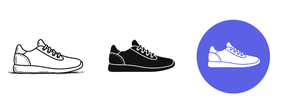Illustrated sneakers: sketch, silhouette, and icon variations on white background