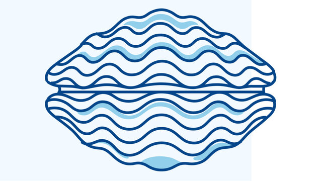 Creative giant blue clam shell vector icon with editable stroke, colorful line illustration of a molluscan marine creature, minimalist bivalve graphic for sea life projects, scalable art style.