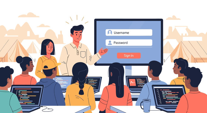 People sitting at computers learning.