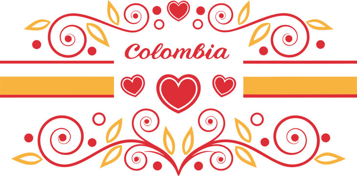 Valentine&rsquo;s day typography with red hearts and colombia decorative border