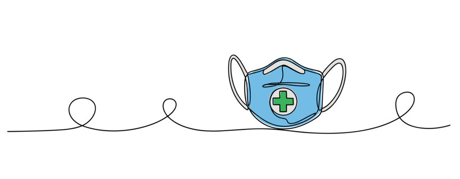 Medical face mask centered on continuous line background. no editable strokes