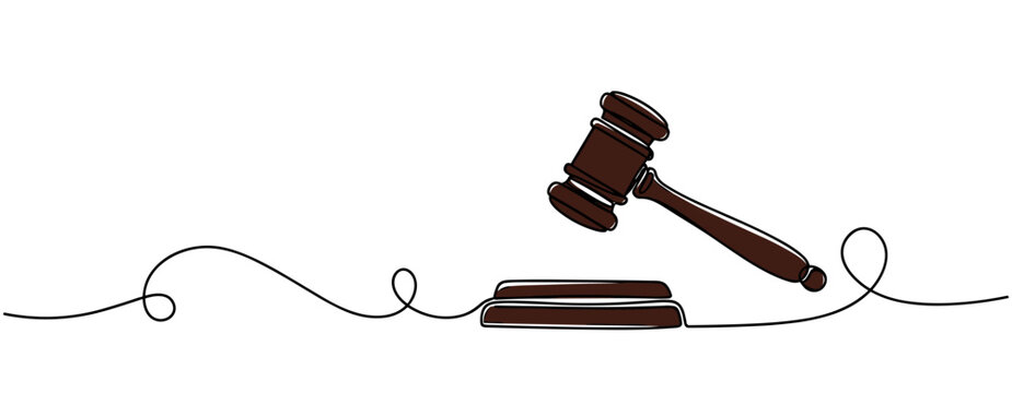 Judge gavel striking sound block on white background. no editable strokes