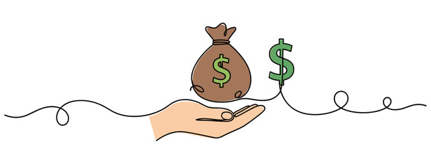 Obraz premium Hand presenting money bag and dollar symbol over white background. no editable strokes